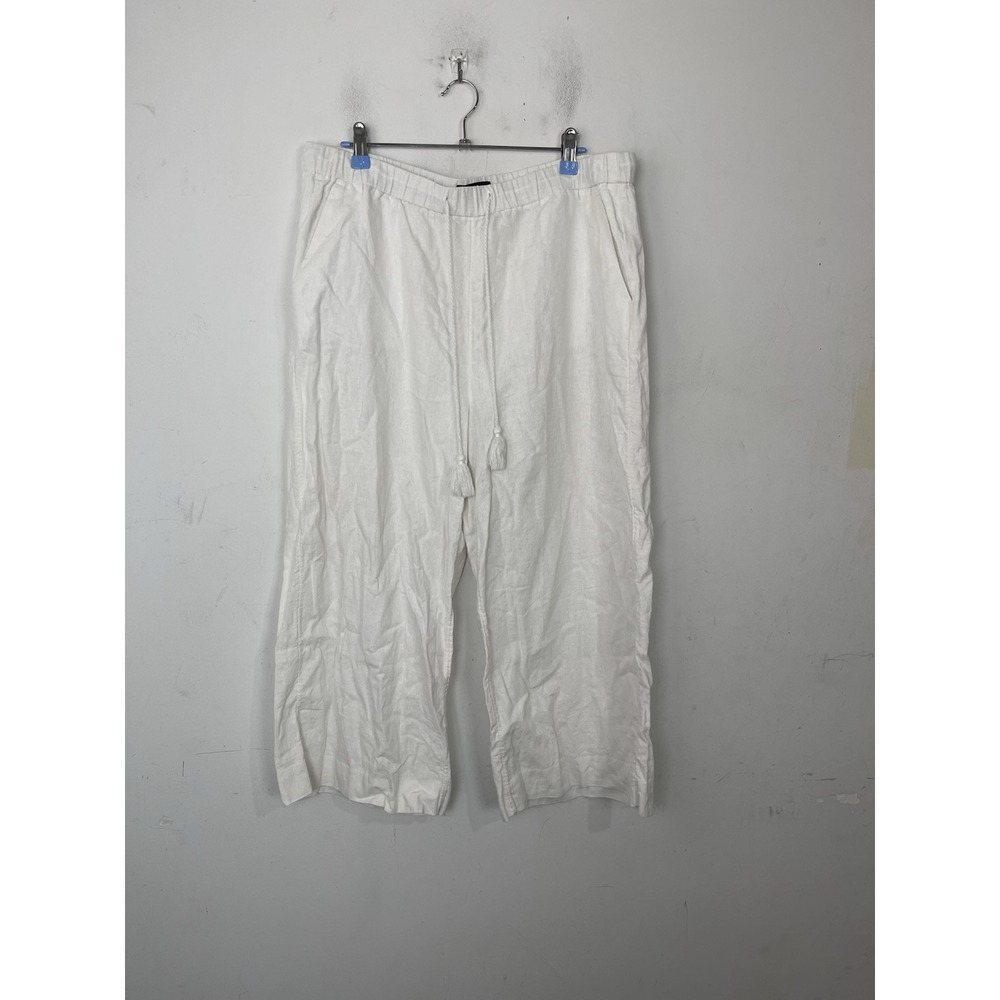 Banana Republic White Linen Blend Wide Leg Crop Pants Tassel Drawstring Large